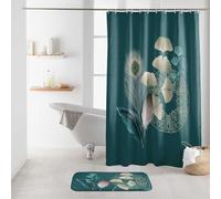 Douceur d'Intérieur - Rideau de douche Ginkoblue avec crochets 180×200 cm Bleu, polyester imprimé