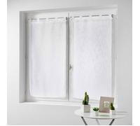Douceur d'Intérieur - Rideaux à Passants Droits en Polyester - Effet Lin Tissé Blanc 120x60 cm | Paire