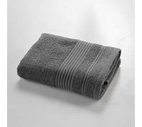 Douceur d'Intérieur, Serviette de Toilette (50 x 90 cm) Tendresse Anthracite, Eponge Unie 100% Coton