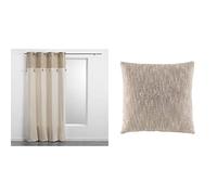 douceur d'interieur Sultan Coussin DEHOUSSABLE, Multicolore, 40x40cm + Coton d'Intérieur, Rideau A Oeillets 140 X 240 Cm Coton Uni à Pompons Sultan, 100% Coton