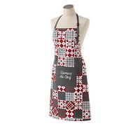 Douceur d'Intérieur, Tablier avec Poche (60 x 84 cm) Credence Rouge, Coton Imprimé Brodé