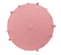Douceur d'Intérieur, Tapis Rond avec Pompons (Diamètre 90 cm) Pompomparty Dragee, Polycoton Uni