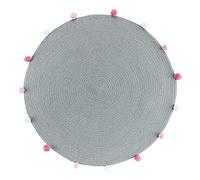 Douceur d'Intérieur, Tapis Rond avec Pompons (Diamètre 90 cm) Pompomparty Gris, Polycoton Uni