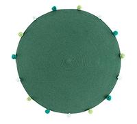 Douceur d'Intérieur, Tapis Rond avec Pompons (Diamètre 90 cm) Pompomparty Vert, Polycoton Uni