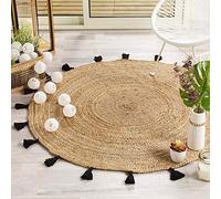 Douceur d'Intérieur, Tapis Rond (Diamètre 120 cm) Shira Noir, Jute Finition Pompons