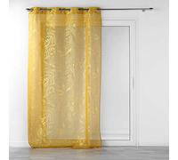 Douceur d'Intérieur, Voilage à Oeillets (140 x 240 cm) Belflor Jaune/Or, Voile Sablé Imprimé Métallisé