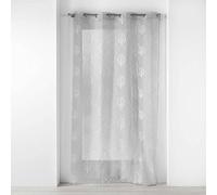 Douceur d'Intérieur, Voilage à Oeillets 140 x 240 cm Effet Lin tissé Brodé, Sonata Gris
