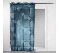 Douceur d'Intérieur, Voilage à Oeillets (140 x 240 cm) Esquisse Bleu, Voile Sablé Imprimé