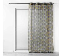 Douceur d'Intérieur, Voilage à Oeillets (140 x 240 cm) Palpito Jaune/Anthracite, Voile Imprimé Transfert