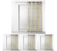 Douceur d'Intérieur, Voilage à Oeillets (140 x 240 cm) Palpito Jaune/Blanc, Voile Imprimé Transfert (Lot de 4)