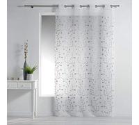 Douceur d'Intérieur, Voilage à Oeillets (140 x 240 cm) Petite Fleur Blanc/Gris, Voile Sablé Brodé