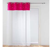 Douceur d'Intérieur, Voilage à Oeillets (140 x 280 cm) Moonlight Fuchsia, Voile Sablé avec Top Velours Phosphorescent