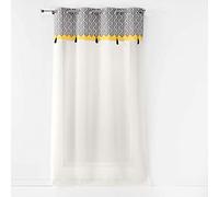 Douceur d'Intérieur, Voilage à Oeillets (140 x 280 cm) Neo CASA Gris, Voile Sablé avec Top Imprimé
