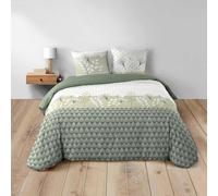 Douceur d'Intérieur, Parure de Lit 3 Pièces (240 x 220 cm) Poetine Vert, 100% Coton