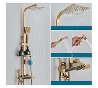 Douche à commande tactile, Robinet de douche thermostatique luxe LED affichage numérique pluie ensemble de douche douches d'eau chaude et froide for salle de bain(Gold 4 Ways A-8in)