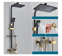 Douche à commande tactile, Robinet de douche thermostatique luxe LED affichage numérique pluie ensemble de douche douches d'eau chaude et froide for salle de bain(Black Gold 4 Ways B)