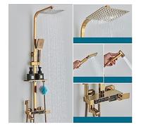 Douche à commande tactile, Robinet de douche thermostatique luxe LED affichage numérique pluie ensemble de douche douches d'eau chaude et froide for salle de bain(Gold 4 Ways A-12in)