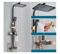 Douche à commande tactile, Robinet de douche thermostatique luxe LED affichage numérique pluie ensemble de douche douches d'eau chaude et froide for salle de bain(Black Gold 4 Ways A)