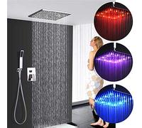 Douche à effet de pluie dissimulé à LED 30 * 30 CM Pommeau de douche Douche à effet de pluie Pulvérisateur de plafond Raccord encastré Changements de couleur en fonction de la température de l'eau