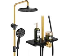 Douche à effet pluie, sans robinet, avec étagère, système de douche avec pommeau de douche en acier inoxydable, colonne de douche réglable, colonne de douche, pommeau de douche, pommeau de douche,