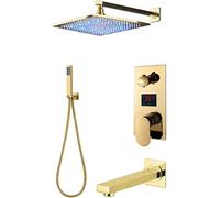 Douche à pluie noire mate avec une douche de salle de bain chaude et froide Salle de bain Faucet Sigle de douche mural Signe de douche avec pomme de douche, douche à main, robinetes de baignoire, une