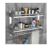 Douche Caddy Étagère de rangement murale double couche en acier inoxydable avec porte-serviettes et crochet Évier Soins de la peau Étagère de rangement de produits Étagère de rangement facile sans