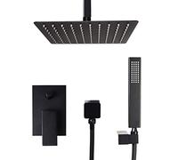 Douche carrée noire montée au plafond avec robinet, mitigeur de baignoire et pommeau de douche à effet pluie ultra-fin de 20 à 30 cm, ensemble de douche de luxe, 20 cm de hauteur