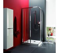 Douche d'angle en corail porte coulissante en trois parties avec panneau fixe myDay ESF3 80/100 775-795x975-995x2000mm, VB040S3120AA1, Cabines de douche: Cadre : Argent mat, Verre : ESG