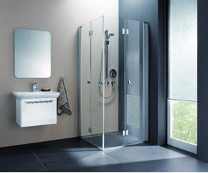 Douche d'angle en corail Porte pliante pendulaire demi myDay EFTS R 80, 765-785x2000mm, VB01308020AA1, Cabines de douche: Cadre : Argent mat, Verre : ESG