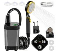 Douche de camping portable avec pompe et batterie rechargeable 9000 mAh, kit de douche mobile avec pommeau de douche, tuyau de 2 m, pistolet pulvérisateur et support pour Vanlife, plage, voyage