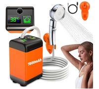 Douche de camping portable LANTHOUR 7800mAh rechargeable USB - pompe électrique, écran température, 3 vitesses (Orange)