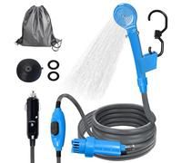 Douche de Camping Portable,Pompe de Douche,Prise Allume-Cigare 12 V,Kit de Douche Mobile,Douche de Camping Extérieure Avec Pommeau Et Flexible,Douche Extérieure pour Camping-Cars Et Voyages (Bleu)