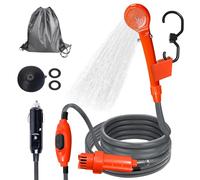 Douche de Camping Portable,Pompe de Douche,Prise Allume-Cigare 12 V,Kit de Douche Mobile,Douche de Camping Extérieure Avec Pommeau Et Flexible,Douche Extérieure pour Camping-Cars Et Voyages (Orange)