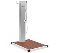 Douche de jardin avec élément de sol WPC et acier inoxydable brossé 110 cm de hauteur avec douchette et support de tuyau pour piscine de jardin, piscine et jacuzzi extérieur