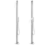 Douche de jardin avec plaque de fond grise en acier inoxydable de 225 cm de hauteur, résistante aux intempéries pour piscine de jardin et jacuzzi, avec douche de tête cascade, douchette à main et