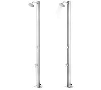 Douche de jardin en acier inoxydable 220 cm avec plaque de fond grise - Douche d'extérieur pour piscine et jacuzzi - Durable et résistante aux intempéries - Idéale pour le jardin, la terrasse ou le