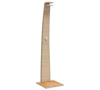 Douche de jardin en polyrotin et bois d'acacia 55 x 60 x 224 cm - Douche d'extérieur pour piscine et jardin, beige, résistante aux intempéries et durable pour rafraîchir en été
