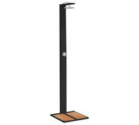 Douche de jardin noire 50 x 55 x 224 cm en polyrotin et bois d'acacia | Autonome, poignée rotative, raccord d'eau, cadre en acier revêtu par pulvérisation