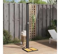 Douche de jardin noire en rotin PE et bois d'acacia - Douche d'extérieur pour piscine - Acier revêtu par pulvérisation et finition à l'huile - Durable et résistante aux intempéries