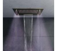 Douche de tête encastrable Hotbath Mate carrée 50x50cm avec cascade et spray incluant éclairage à LED nickel brossé M146GN