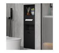 Douche en acier inoxydable noir - Étagère encastrée étanche pour pièces humides, niche encastrée pour articles de toilette, shampooing, papier toilette et poubelle.