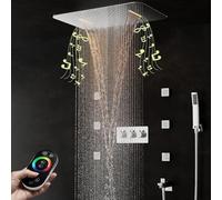 Douche Encastré Système Chrome, 64 Couleurs LED Ensemble de Douche La Musique Colonne de Douche avec 58 * 38 cm Précipitant la tête de Douche Douchette, Douche à Main, 6 Buse de Massage