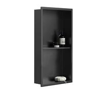 Douche encastrée avec double étagères en acier inoxydable - Rangement mural - Pas besoin de carrelage - Carré intégré - Salle de bain - Noir - 70,1 x 27,9 x 12,4 cm