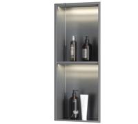 Douche encastrée en acier inoxydable avec éclairage LED - Étagères de salle de bain et support de papier toilette pour hôtel et maison - Gris - 28 x 70 x 12,5 cm