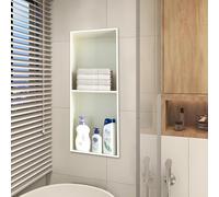 Douche encastrée en acier inoxydable avec étagère de douche intégrée, pas de carrelage nécessaire, finition blanche moderne pour une mise à niveau sans effort de la salle de bain