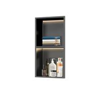 Douche LED avec étagères en acier inoxydable 1/2/3/4 niveaux - Armoire murale étanche - Pas de carrelage nécessaire - Idéal pour maison, hôtel, cuisine (noir, 70 x 28 x 12,5 cm)