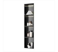 Douche murale en acier inoxydable avec lumière LED - Étagère de rangement intégrée pour salle de bain - Pas besoin de carrelage - Noir - 120 x 28 x 12,5 cm