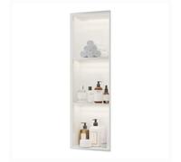 Douche murale en acier inoxydable avec lumière LED Étagère de rangement intégrée pour salle de bain Pas besoin de carrelage Blanc 90 x 28 x 12,5 cm