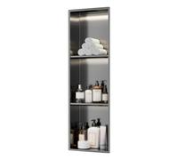 Douche murale en acier inoxydable avec lumière LED Étagère de rangement intégrée pour salle de bain Pas besoin de carrelage Gris 90 x 28 x 12,5 cm