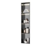 Douche murale en acier inoxydable avec lumière LED - Étagère de rangement intégrée pour salle de bain - Pas besoin de carrelage - Gris - 120 x 28 x 12,5 cm